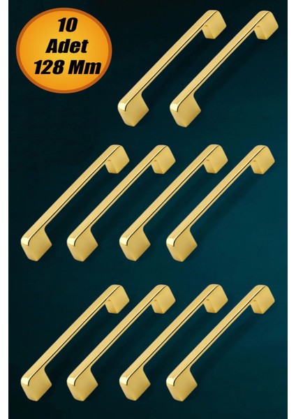 10 Adet Sare Kulp Mobilya Mutfak Dolabı Çekmece Dolap Kulp Kapak Kulpu Kulbu Gold Altın 128 mm Metal