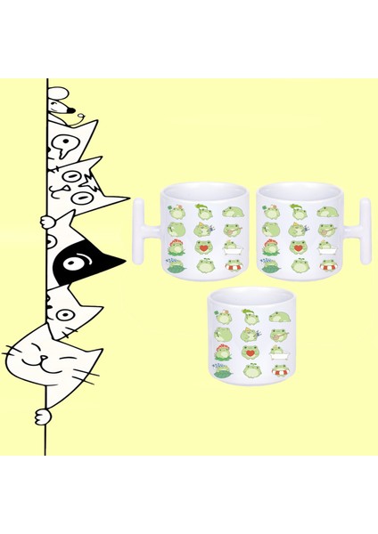 Sevimli Kurbağa Modları Tasarım Baskılı T Sap Beyaz Kupa Bardak