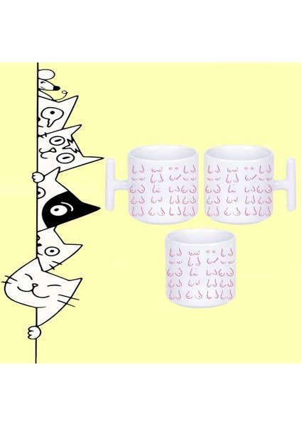 Kadın Meme Göğüs Desenli Tasarım Baskılı Beyaz T Sap Kupa Bardak