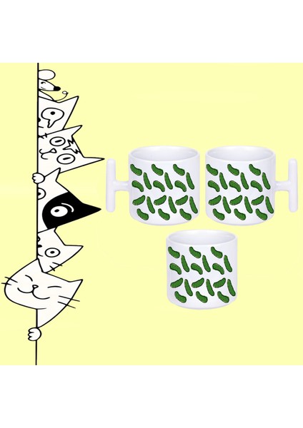 Turşu Pickle Desen Tasarım Baskılı Beyaz T Sap Kupa Bardak