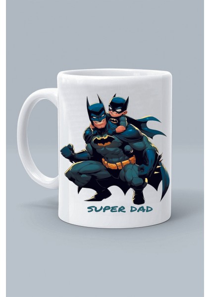 Super Kahraman Batman Karakter Super Dad Süper Baba Tasarım Baskılı Klasik Beyaz