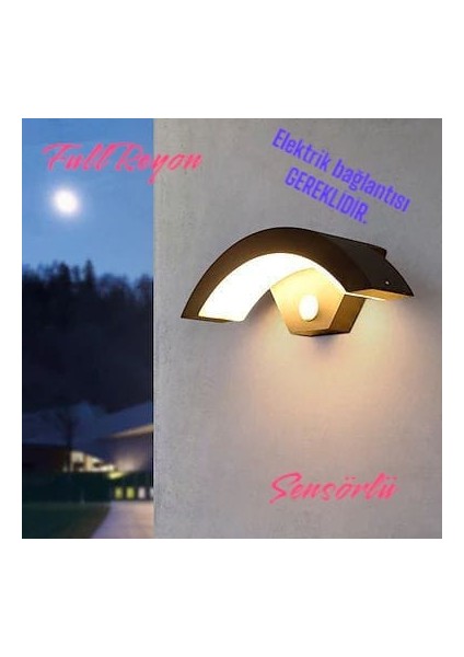 Elektrikle Çalışır, Sensörlü 24 Watt Iç ve Dış Mekan LED Duvar Aplik 3000K G. Işığı LED Armatür