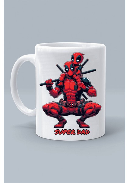 Super Kahraman Deadpool Karakter Super Dad Süper Baba Tasarım Baskılı Klasik Beyaz