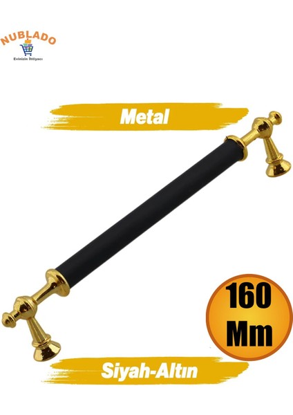 Nevis (160 mm - 16 Cm) Siyah Gold Metal Mobilya Mutfak Çekmece Dolap Dolabı Kulbu Kulpu Kulpları.