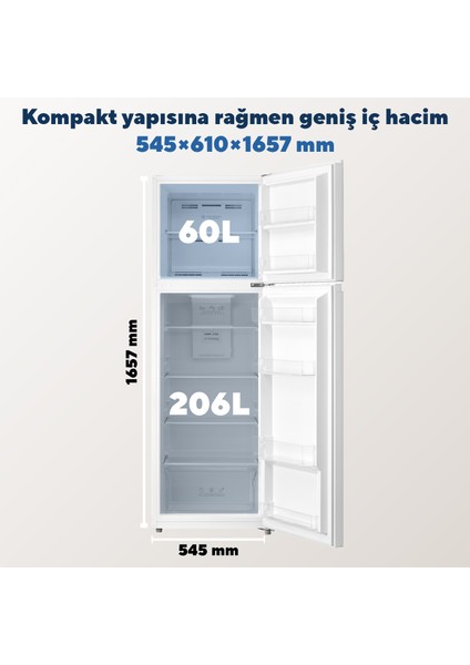 Çift Kapılı No Frost Buzdolabı 266L HTMF-270 modelleri