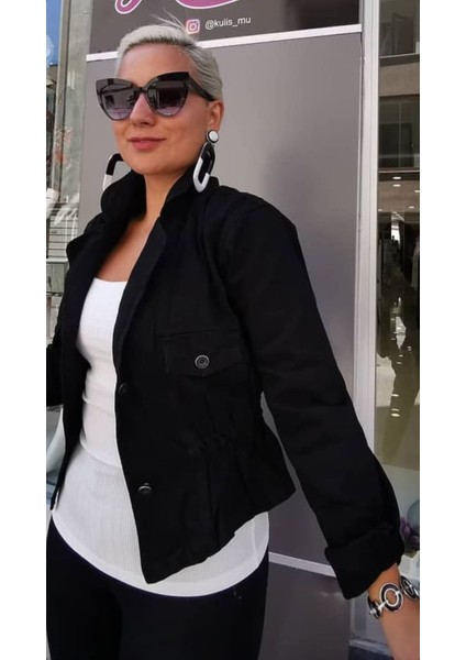 Kadın Beli Lastikli Mono Yaka Biker Jean Ceket fiyatları