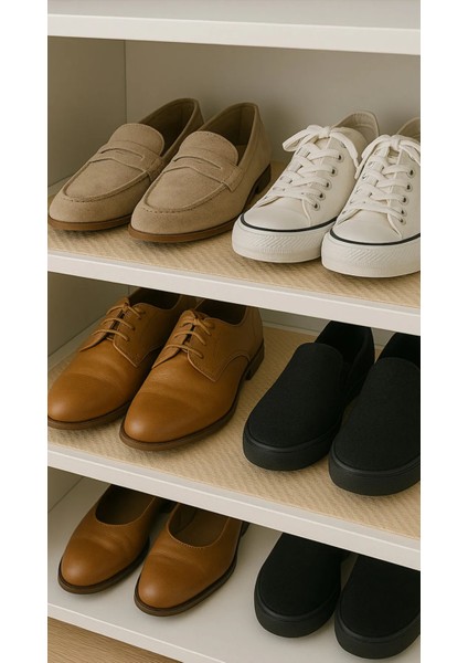 4 Adet Bej Renk 1.5 Metre Kaymaz Dolap Raf Çekmece Örtüsü - Eva Malzeme - Bej