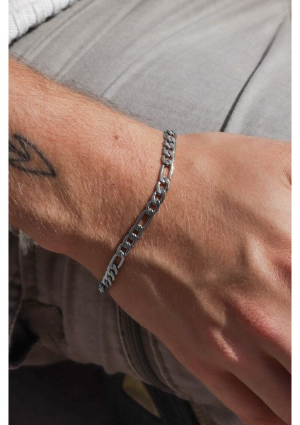 Paslanmaz Çelik 4mm Figaro Spor Model Erkek Zincir Bileklik ECK55B