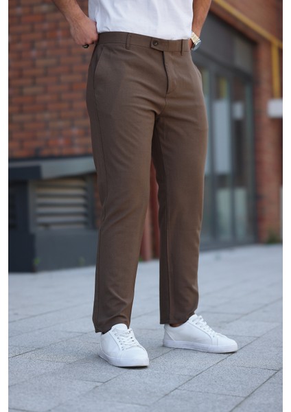 Erkek Açık Kahverengi Italyan Kesim Slim Fit Kaliteli Esnek Likralı Bilek Boy Kumaş Pantolon fiyatları