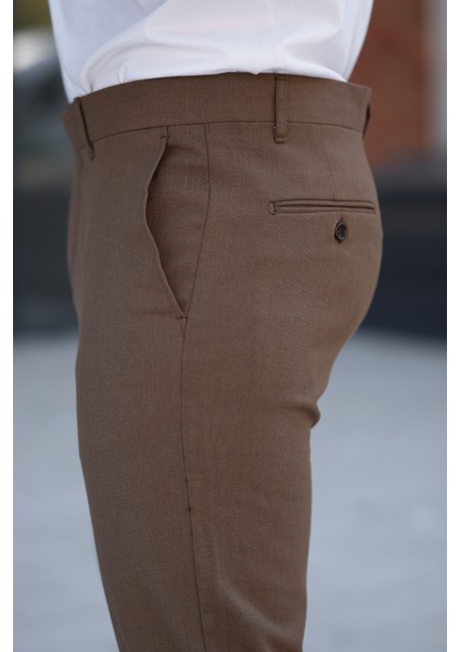 Erkek Açık Kahverengi Italyan Kesim Slim Fit Kaliteli Esnek Likralı Bilek Boy Kumaş Pantolon indirimleri