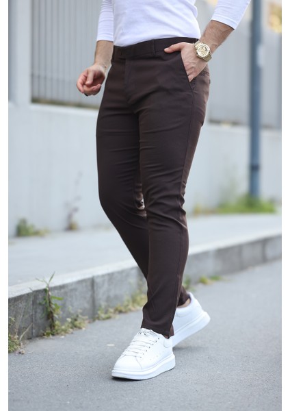 Erkek Kahverengi Italyan Kesim Slim Fit Kaliteli Esnek Likralı Bilek Boy Kumaş Pantolon fiyatları