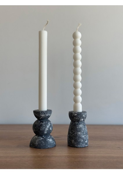 Moonlight Grey Elaria 2'li Dekoratif Şamdan, Mumluk