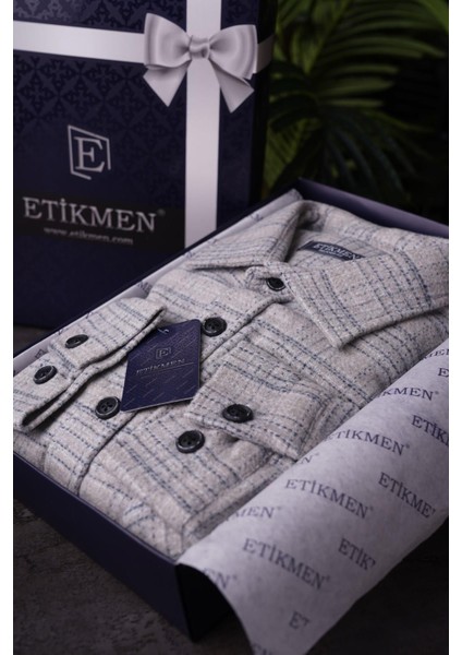Gri Hasır Desenli Oversize Oduncu Erkek Gömlek