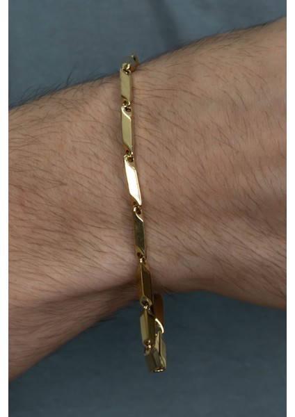 Sarı Gold Kaplama Kare Küp Model Erkek Çelik Bileklik Künye eck05bsr fiyatları