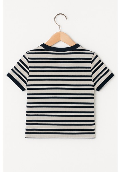 Marine Stripe" Anne-Kız Tişört Takımı – Lacivert Çizgili %100 Pamuk Rahat Kalıp Kombin