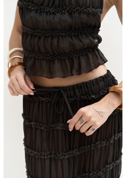 Sofi Transparan Kahve Crop Etek Takım