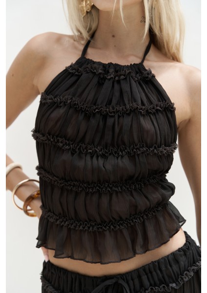 Sofi Transparan Kahve Crop Etek Takım