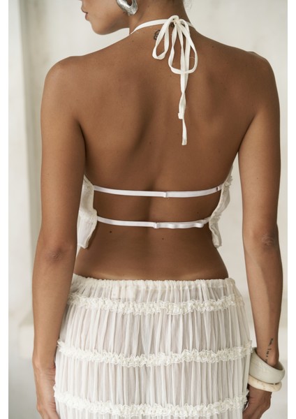 Sofi Transparan Ekru Crop Etek Takım