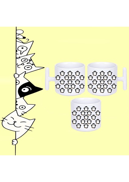 Sevimli Hayvan Penguen Desen Tasarım Baskılı Beyaz T Sap Kupa Bardak