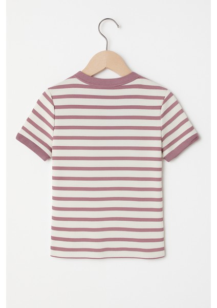 "rose Harmony" Anne-Kız Çizgili Tişört Takımı – Gül Kurusu & Bej Renk – %100 Pamuk – Modern Konfor