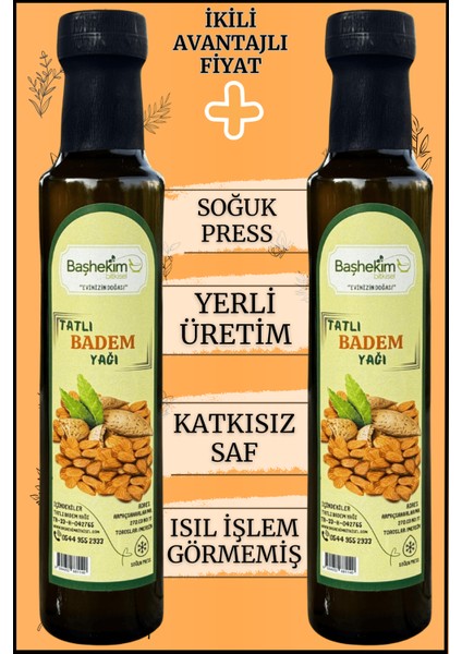 Tatlı Badem Yağı 250 ml Soğuk Press Katkısız Saf Seyreltilmemiş Yerli Üretim Isıl Işlem Görmemiş