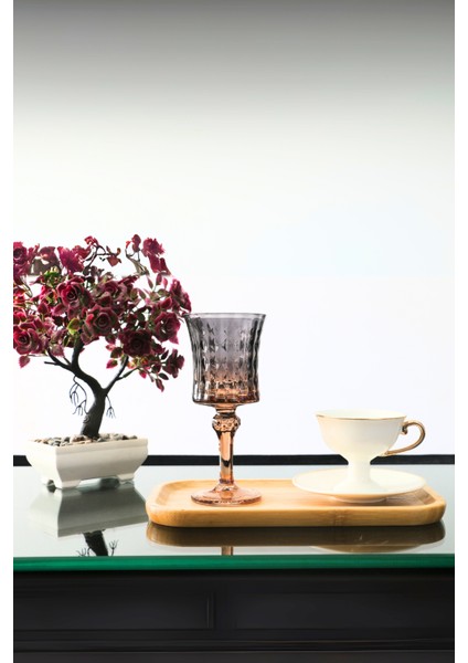 6 Adet Füme Renk Kristal Ayaklı Kahve Yanı Su ve Meşrubat Bardağı Sunum Bardağı