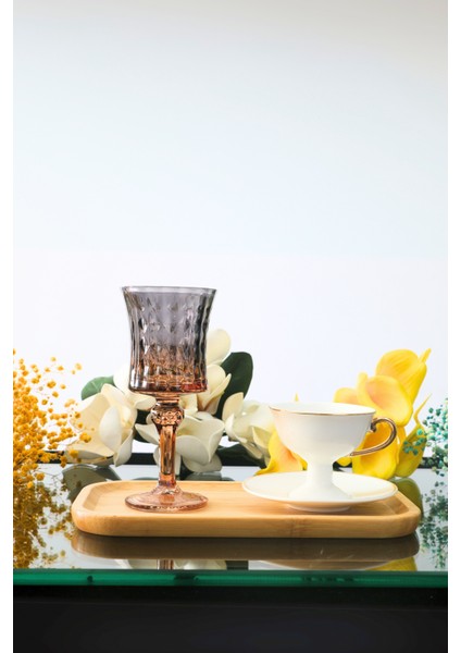 6 Adet Füme Renk Kristal Ayaklı Kahve Yanı Su ve Meşrubat Bardağı Sunum Bardağı modelleri