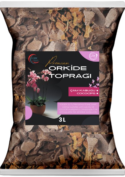 Orkide Toprağı 3 Lt - Ithal Çam Kabuğu & Cococips Karışımı, Yüksek Nem Tutucu