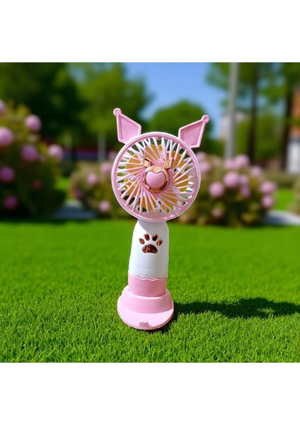 Vantilatör Mini Fan Pembe El Fanı Şarjlı Telefon Tutucu