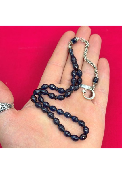 Koyu Mavi Renk Sıkma Ateş Kehribar Tesbih fiyatları