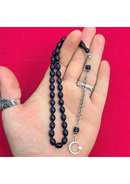 Koyu Mavi Renk Sıkma Ateş Kehribar Tesbih modelleri