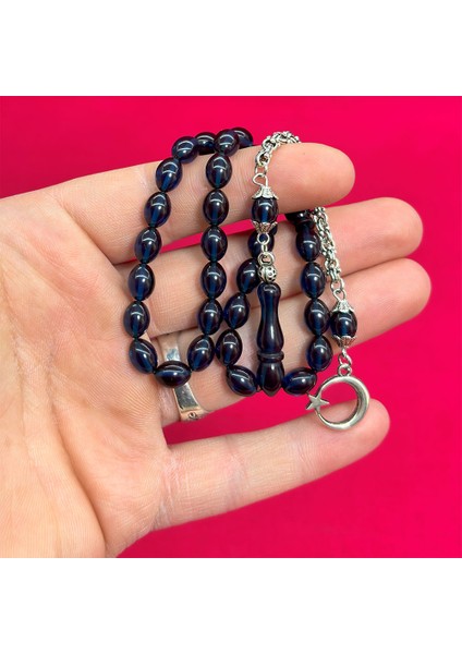 Koyu Mavi Renk Sıkma Ateş Kehribar Tesbih fırsatları