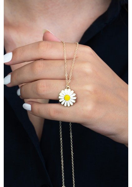 14K Gold Renk Sarı Mineli Kadın Papatya Kolye bbk18 fırsatları