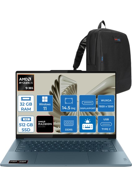 Yoga Pro 7 14ASP10 Amd Ryzen Aı 9 365 32GB Ram 512GB SSD 14.5" 3k (2944X1840) OLED 1000NITS WIN11HOME Taşınabilir Bilgisayar YG83LX000LTRH02+ZETTAÇANTA