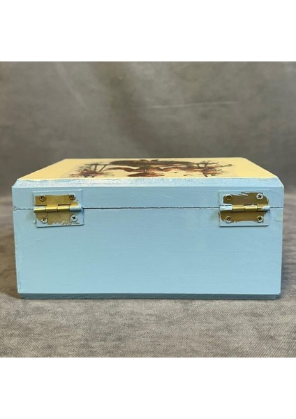 4472 El Yapımı Nostaljik Retro Baskılı Dikdörtgen Ahşap Dekoratif Saklama Kutusu