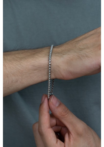 Yuvarlak Kibar Erkek Çelik Zincir Bileklik 4mm 21CM eck07b fırsatları