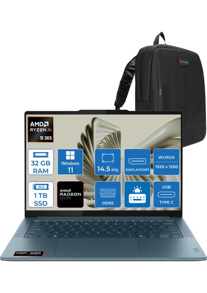 Yoga Pro 7 14ASP10 Amd Ryzen Aı 9 365 32GB Ram 1tb SSD 14.5" 3k (2944X1840) OLED 1000NITS WIN11PRO Taşınabilir Bilgisayar YG83LX000LTRP03+ZETTAÇANTA