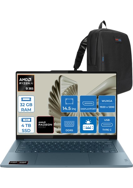 Yoga Pro 7 14ASP10 Amd Ryzen Aı 9 365 32GB Ram 4tb SSD 14.5" 3k (2944X1840) OLED 1000NITS Freedos Taşınabilir Bilgisayar YG83LX000LTRF05+ZETTAÇANTA