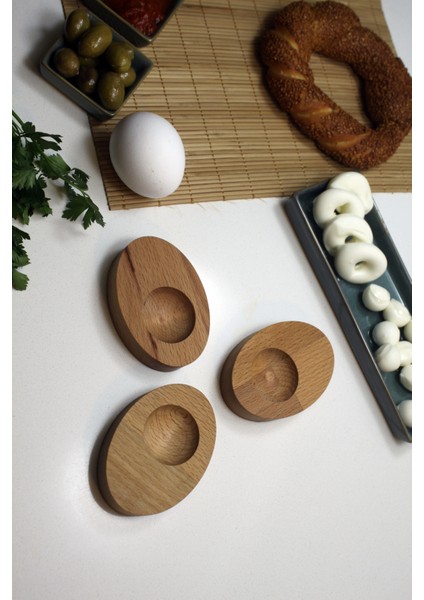 Ahşap Yumurtalık Sofra Sunumu Elips (3'lü Set)