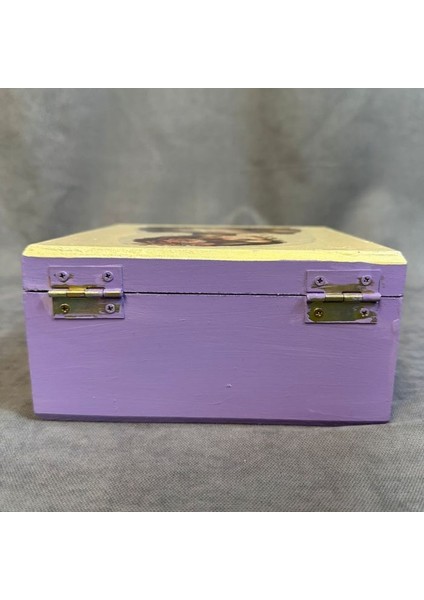 2537 El Yapımı Nostaljik Retro Baskılı Kare Ahşap Dekoratif Saklama Kutusu