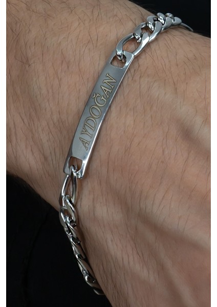 Kişiye Özel İsim Yazılı Figaro Çelik Erkek Bileklik ack06i fiyatları