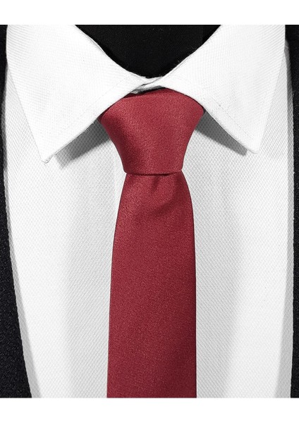 Ekstra Ince Bordo Renk Düz Slim Fit 4 cm Genişliğinde Kravat Mendil Seti Slim Fit Dar fiyatları