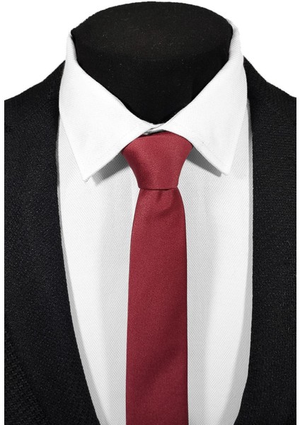 Ekstra Ince Bordo Renk Düz Slim Fit 4 cm Genişliğinde Kravat Mendil Seti Slim Fit Dar fırsatları