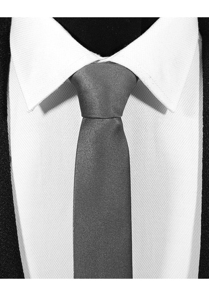 Ekstra Ince Füme Renk Düz Slim Fit 4 cm Genişliğinde Kravat Mendil Seti Slim Fit Dar fiyatları