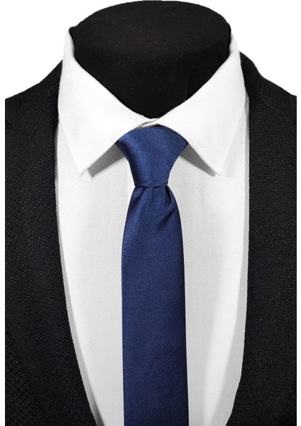 Ekstra Ince 4 cm Genişliğinde Lacivert Indigo Gümüş Gri 3'lü Paket Düz Kravat Mendil Seti fiyatları