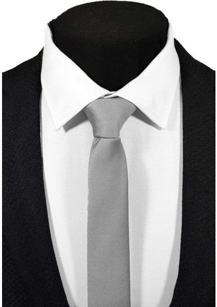 Ekstra Ince 4 cm Genişliğinde Lacivert Indigo Gümüş Gri 3'lü Paket Düz Kravat Mendil Seti fırsatları