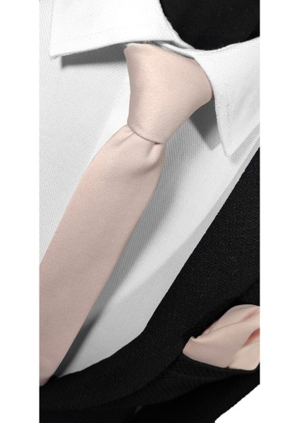 Ekstra Ince Pudra Renk Düz Slim Fit 4 cm Genişliğinde Kravat Mendil Seti Slim Fit Dar modelleri