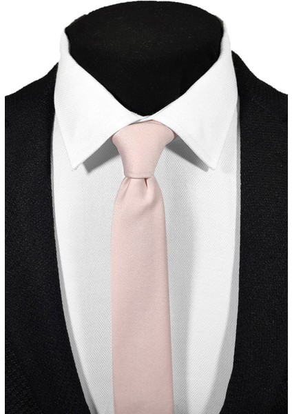 Ekstra Ince Pudra Renk Düz Slim Fit 4 cm Genişliğinde Kravat Mendil Seti Slim Fit Dar fırsatları