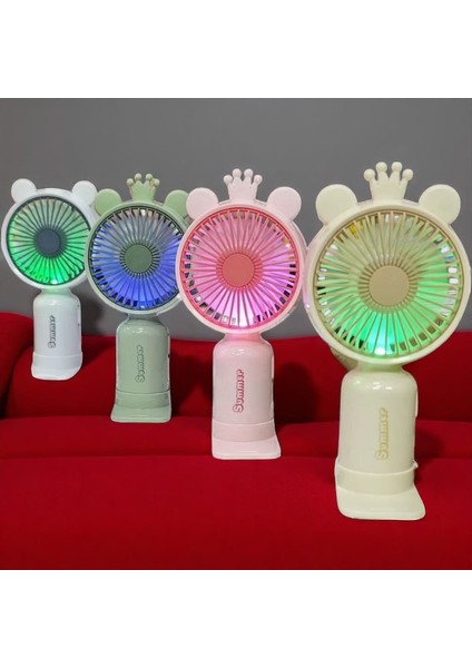 Vantilatör USB Şarjlı Taşınabilir Mini Fan Işıklı Sarı 2 Kademeli El Vantilatörü