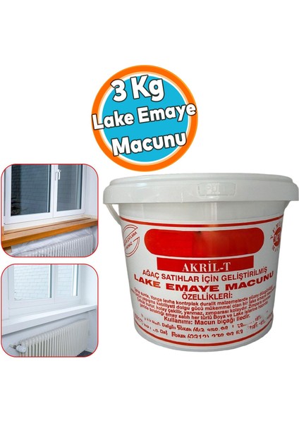 Lake Emaye Macunu Akril Tahta Ahşap Sunta Mdf Yonga Kontrplak Duralit Dolgu Tamir Macunu Beyaz 3 kg